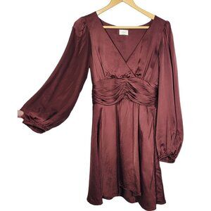 Aritzia Wilfred Women's Truffle Rhythm Dress Satin With Puffed Sleeves Size 2